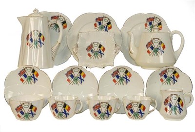 Lot 43 - A WWII era late Shelley Foley for Freedom part teaset, decorated with flags of Britain, France,...