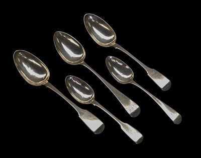 Lot 60 - Three Georgian silver table spoons and two others