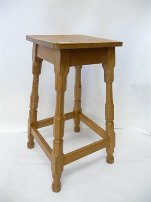 Lot 1851 - A Sid Pollard Oak High Stool, solid seat, on four turned octagonal legs joined by stretchers,...