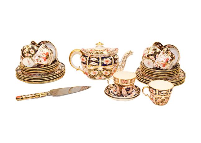 Lot 67 - A Royal Crown Derby part tea and coffee service decorated in the Old Imari pattern, comprising...