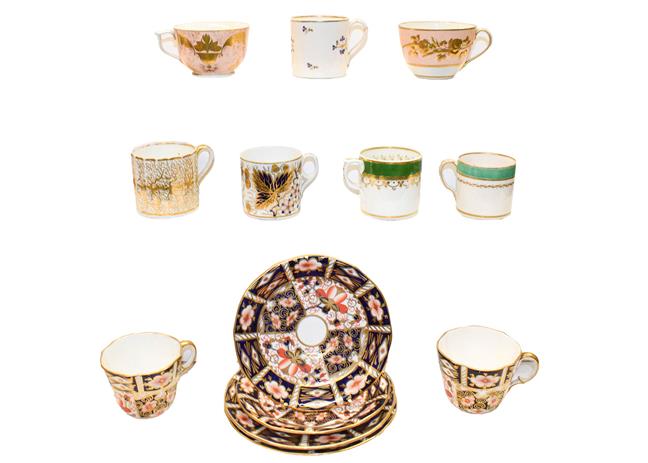 Lot 81 - A collection of 18th and 19th century Derby coffee cans, teacups and saucers, including a bute...