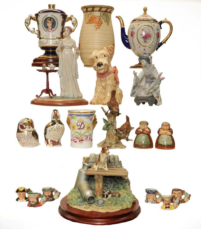 Lot 83 - An assorted lot of ceramics, Royal Crown Derby paperweights, Charlotte Rhead, Lladro, Sylvac,...