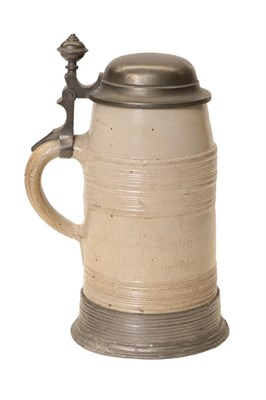 Lot 103 - An early 18th century stoneware stein, banded detail