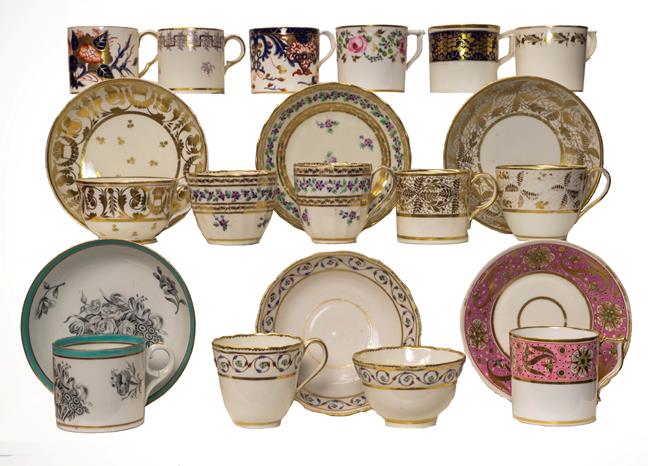 Lot 107 - A collection of 18th and 19th century coffee cans, saucers, teacups and a tea bowl, mainly...