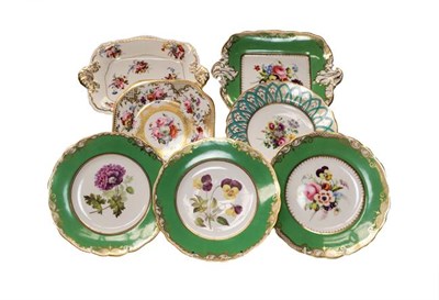Lot 108 - A group of Daniel porcelain circa 1830, including three cabinet plates with apple green and...