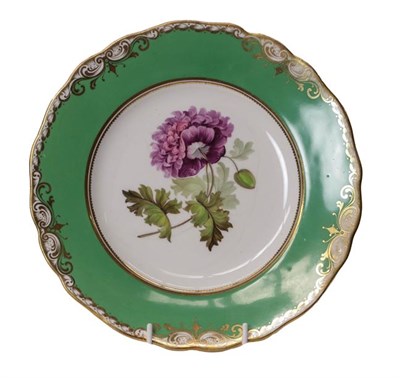 Lot 108 - A group of Daniel porcelain circa 1830, including three cabinet plates with apple green and...
