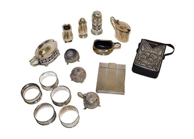 Lot 109 - Assorted silver and white metal items including a silver mounted prayer book, various cruet...