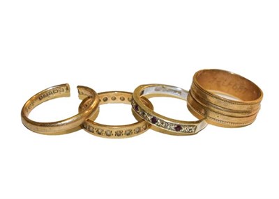 Lot 110 - A lady's Audax wristwatch, two 9 carat gold band rings (one cut), two further rings (a.f.), a...