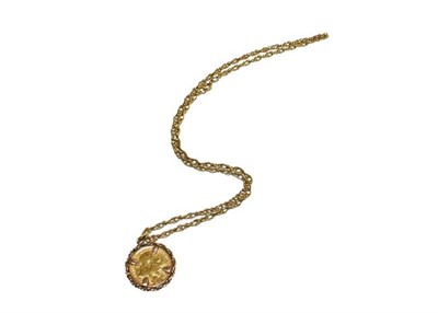 Lot 112 - A half sovereign dated 1910 mounted as a pendant on chain, pendant length 3cm, chain length 51cm