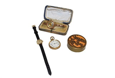 Lot 119 - A lady's 9 carat gold Omega wristwatch, another lady's 9 carat gold wristwatch with attached...