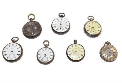 Lot 122 - Seven silver pocket watches, two cases stamped fine silver, the others with English hallmarks (7)