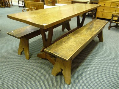 Lot 1864 - An Arts & Crafts Oak 6' Refectory Table, by Jack Grimble of Cromer, on two pierced and shaped...