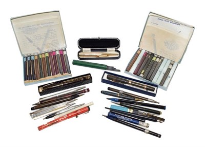 Lot 192 - A collection of assorted pens and propelling pencils including Ofrex No 501, with two boxes of...