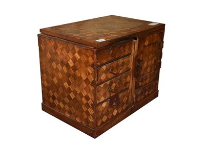 Lot 214 - An early 20th century Japanese parquetry inlaid table cabinet with drawers, 70cm by 23cm by 26cm