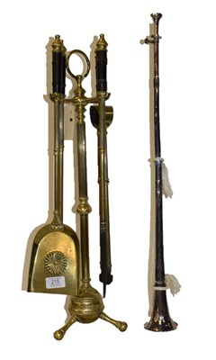 Lot 215 - A Benham & Froud brass companion set, and a Besson coaching horn