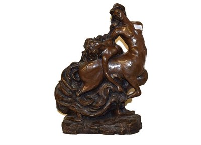 Lot 216 - A resin model of a centaur and maiden, indistinctly signed