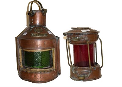 Lot 222 - Two 19th century copper ship's lanterns, ''Starboard'' by Wm. Harvie, Glasgow (2)