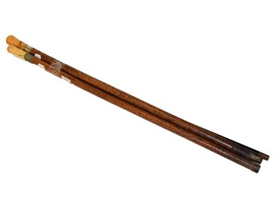 Lot 230 - An Ivory handled malacca walking cane, circa 1900, with metal ferrule, 89cm, another similar, 92cm