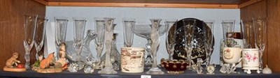 Lot 236 - Assorted glass and ceramics including a set of twelve French stemmed glasses etched to the base...
