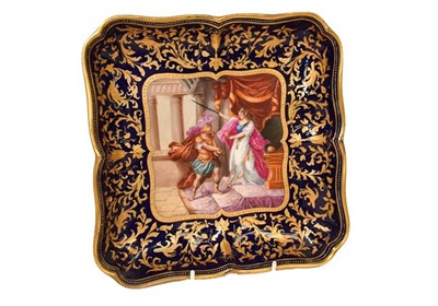 Lot 247 - An Austrian cabinet dish, late 19th century, of square form with hand painted figural vignette,...