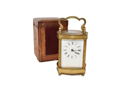 Lot 261 - A French brass carriage timepiece, circa. 1900, single barrel movement with platform cylinder...