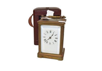Lot 269 - A French brass striking carriage clock, circa. 1900, movement with a cylinder platform...