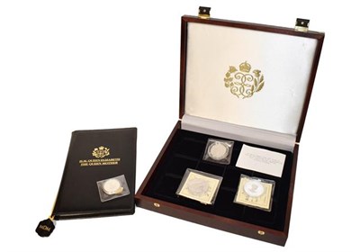 Lot 272 - Three Royal Mint silver five dollar coins in case, together with a Barbados one dollar...