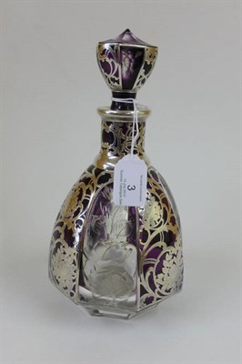 Lot 3 - A Bohemian Silver Mounted Amethyst Overlay Clear Glass Decanter and Stopper, late 19th/early...