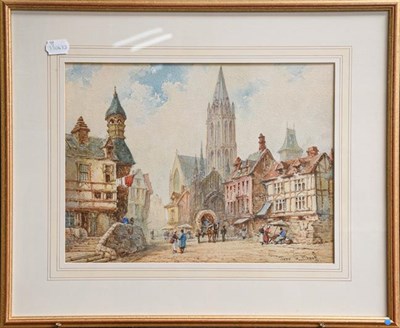 Lot 1013 - Pierre le Boeuff (fl. 1899-1920) Continental town views, signed watercolours, 27.5cm by 37.5cm (2)