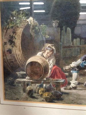 Lot 1022 - Italian School (19th century) In the wine cave, indistinctly signed, watercolour, 17cm by 22cm