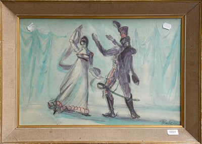 Lot 1031 - G Pemble (20th century) figures in the Regency style dancing etc, signed mixed media on paper, 40cm