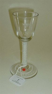 Lot 7 - A Wine Glass Commemorating the Death of Queen Caroline, the glass circa 1765, the engraving...