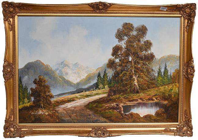 Lot 1041 - Contemporary oil on canvas, haymaking scene, 50cm by 60cm, together with another mountain...