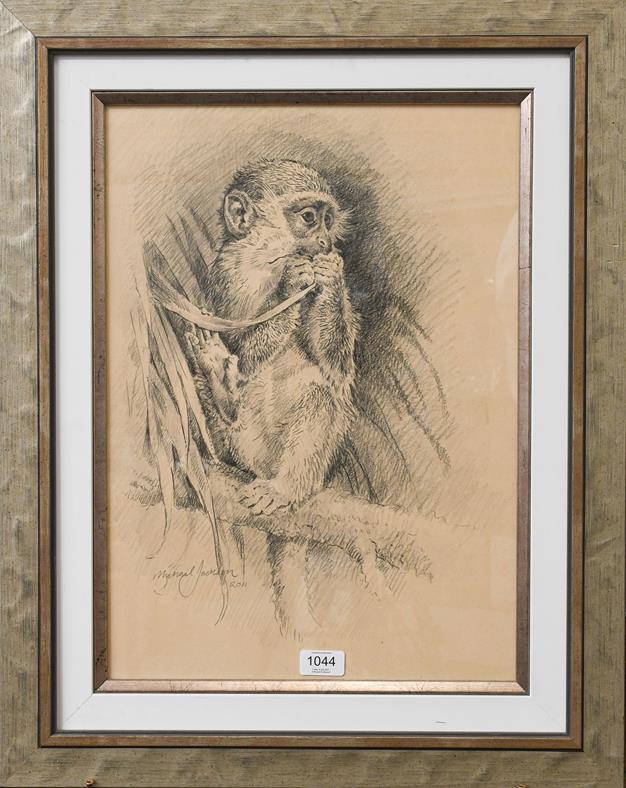 Lot 1044 - Michael Jackson (Contemporary) Study of a monkey, signed and dated 2011, pencil, 49cm by 35cm...
