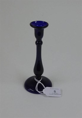 Lot 8 - A  "Bristol Blue " Taperstick, possibly late 18th century, the socket with flared rim and basal...