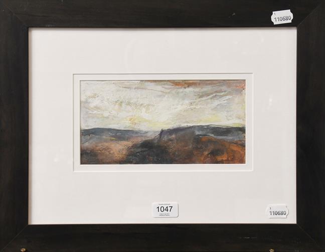 Lot 1047 - Peter Hicks (contemporary) Moorland view, initialled mixed media, 12.5cm by 24.5cm