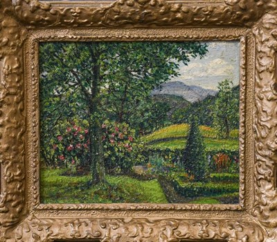 Lot 1066 - Ernest Forbes RBA (1879-1962) a country garden, signed oil on board, 26.5cm by 35cm, together...
