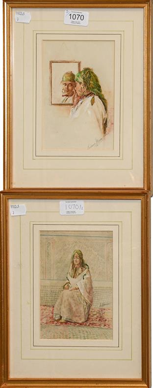 Lot 1070 - Laurence Harris (19th century) Scenes from a Harem, a pair, signed, watercolour (2)