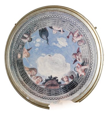 Lot 1074 - A pair of circular ceiling mounted panels, modern in the Renaissance style, with moulded silver and