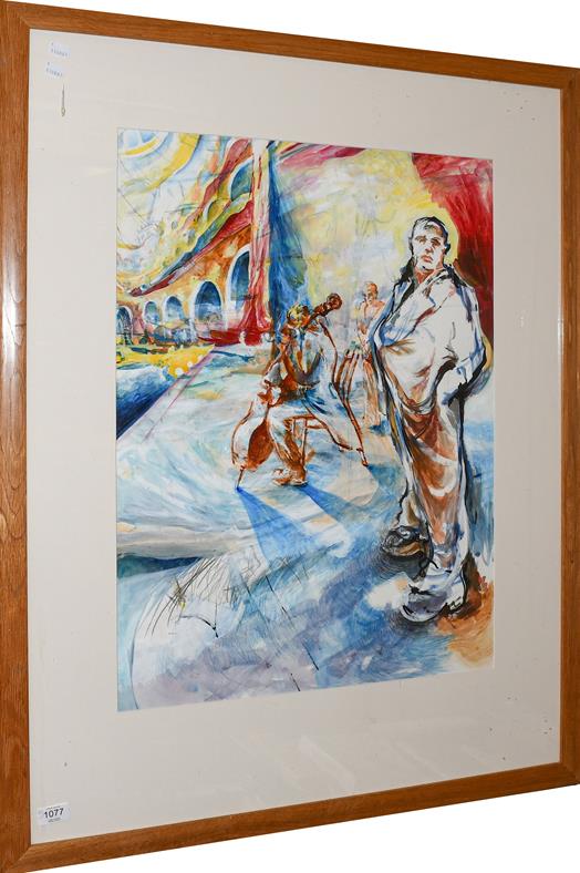 Lot 1077 - Piers Browne, Botham Bar from York Minster and another oil on paper, inscribed Alex? 1996 (2)