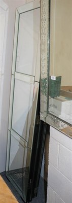 Lot 1103 - A frameless mirror, 70cm by 125cm, together with a pair of mirrored three fold screens...