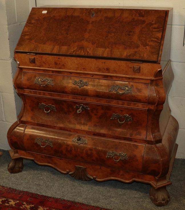 Lot 1111 - A reproduction burr walnut and cross banded Bureau in the Dutch style, with full fitted...