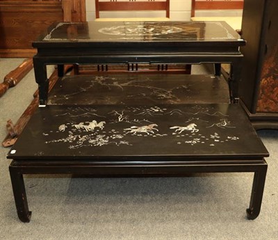 Lot 1123 - A 20th century black lacquer and mother-of-pearl inlay decorated low opium/coffee table...