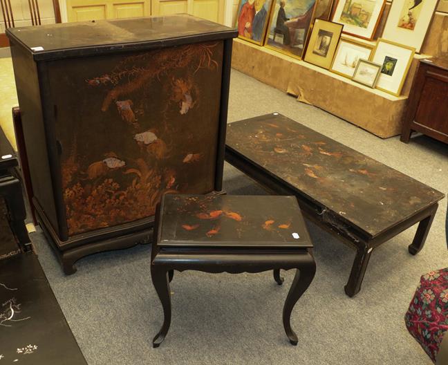 Lot 1124 - A 20th century black lacquer and chinoiserie style cocktail cabinet, made in Vietnam, the revolving