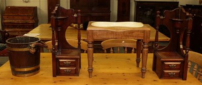 Lot 1136 - A coopered oak pale, a Victorian baby bath and the uprights of a dressing table (4)
