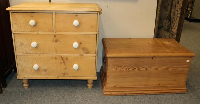 Lot 1147 - A Victorian pine chest of drawers, 84cm by 47cm by 85cm and an early 20th century pine blanket...