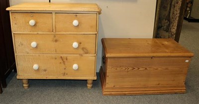 Lot 1147 - A Victorian pine chest of drawers, 84cm by 47cm by 85cm and an early 20th century pine blanket...