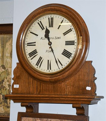 Lot 1165 - An oak wall timepiece, 16'' painted dial signed Kleiser & Sons, York, single fusee A-frame...
