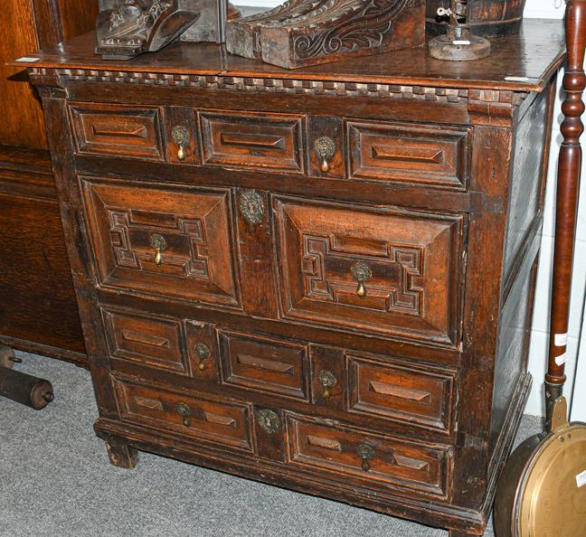 Lot 1166 - A Jacobean oak chest of drawers, 90cm by 54cm by 90cm