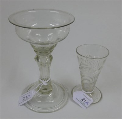 Lot 21 - A Sweetmeat Glass, circa 1750, the lipped ogee bowl with basal blade knop on an eight-sided...